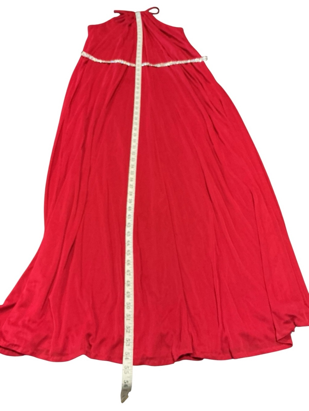 Davids Bridal Red Halter Maxi Dress Size 2 Long Formal Rhinestone Belt - Picture 4 of 6